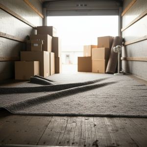 Umzugsdecke auf Boden von Umzugswagen